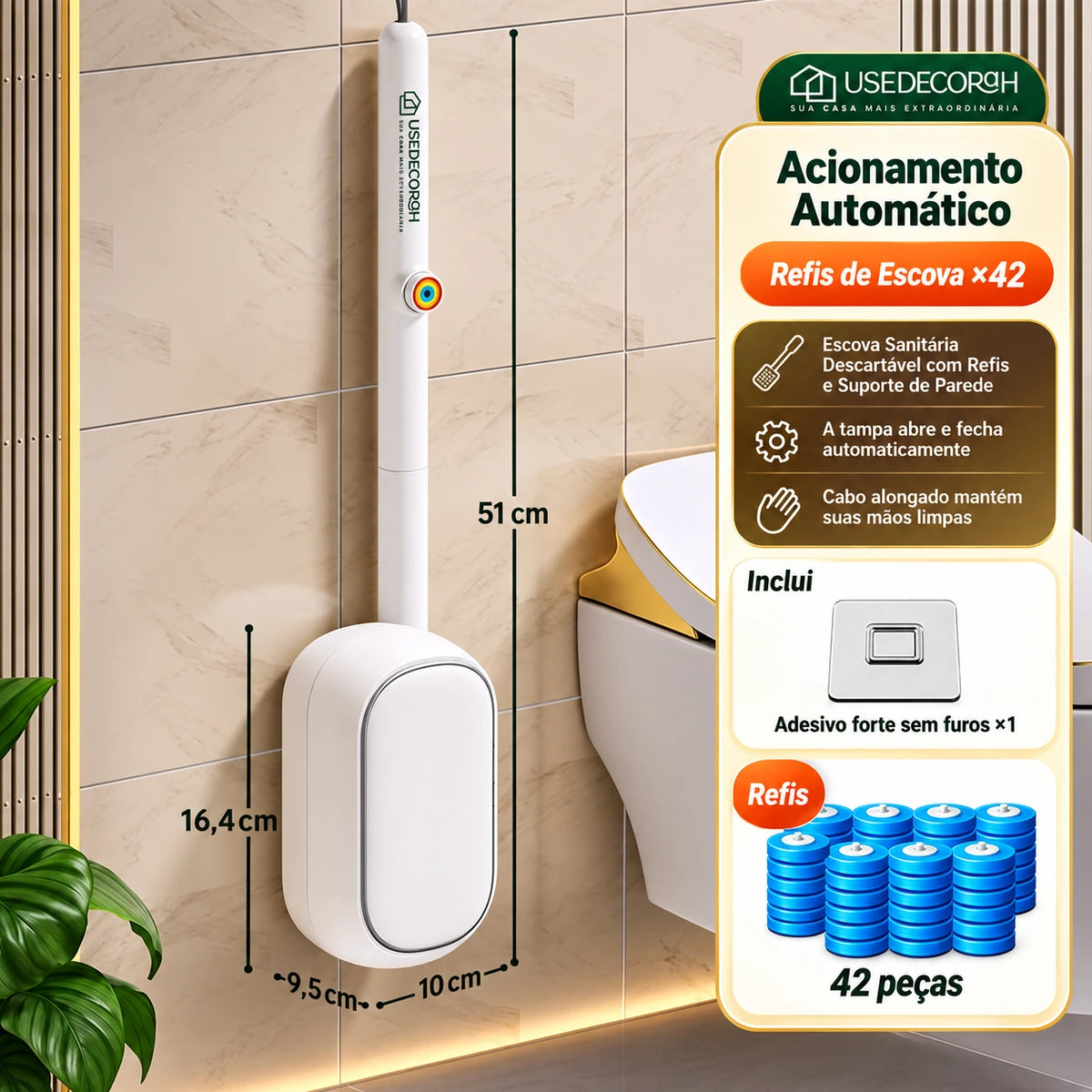 Escova Sanitária Descartável com Refis e Suporte de Parede