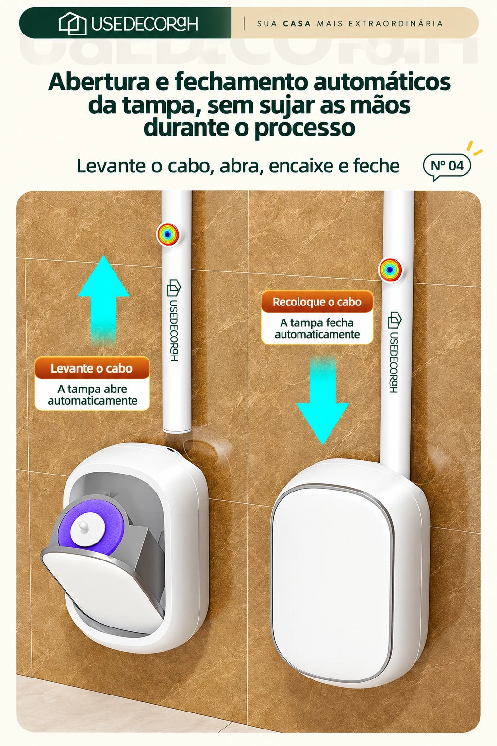 Escova Sanitária Descartável com Refis e Suporte de Parede