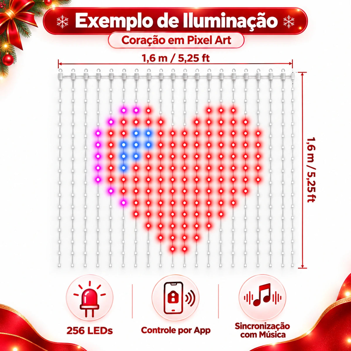 Cortina de Luzes LED Inteligente RGB para Natal