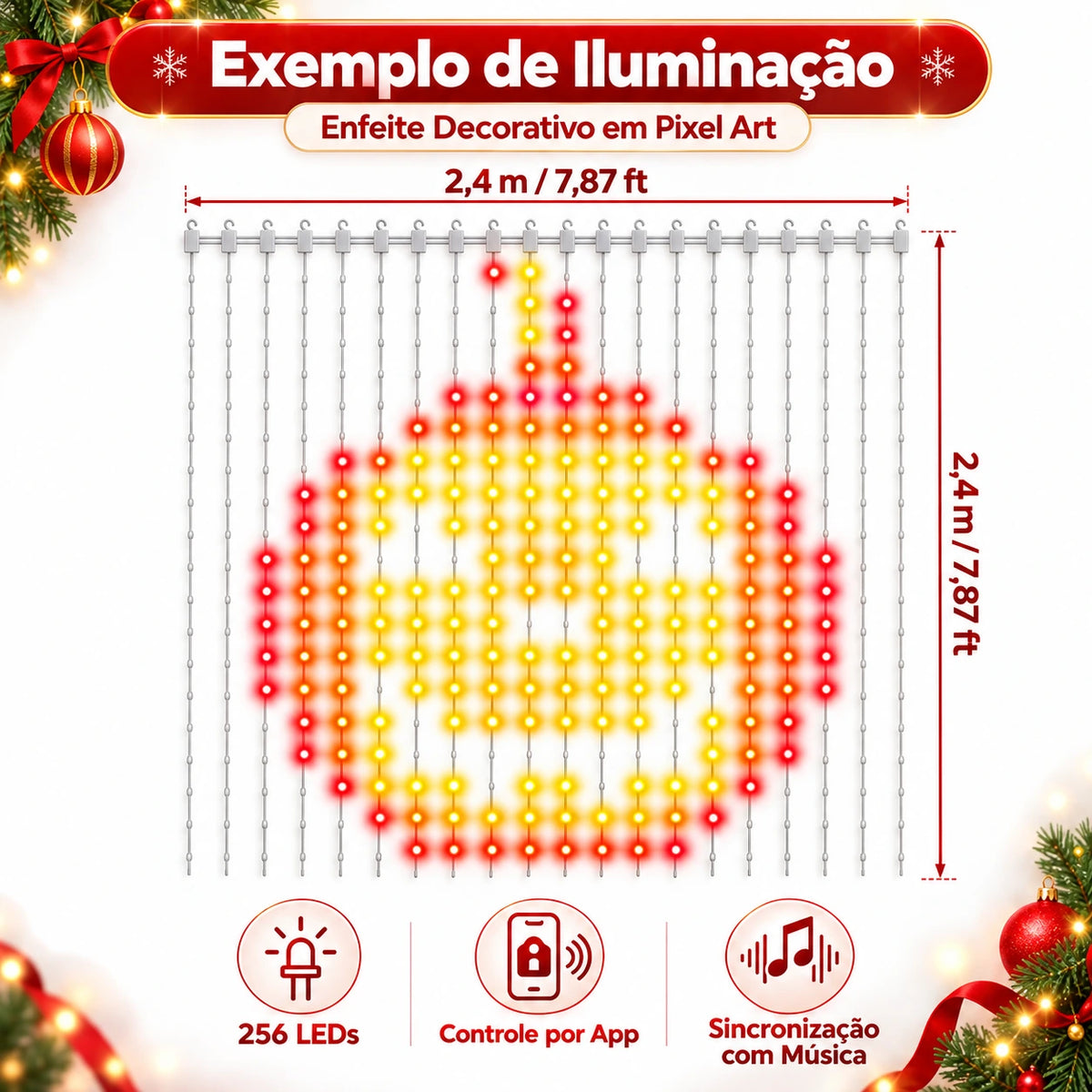 Cortina de Luzes LED Inteligente RGB para Natal