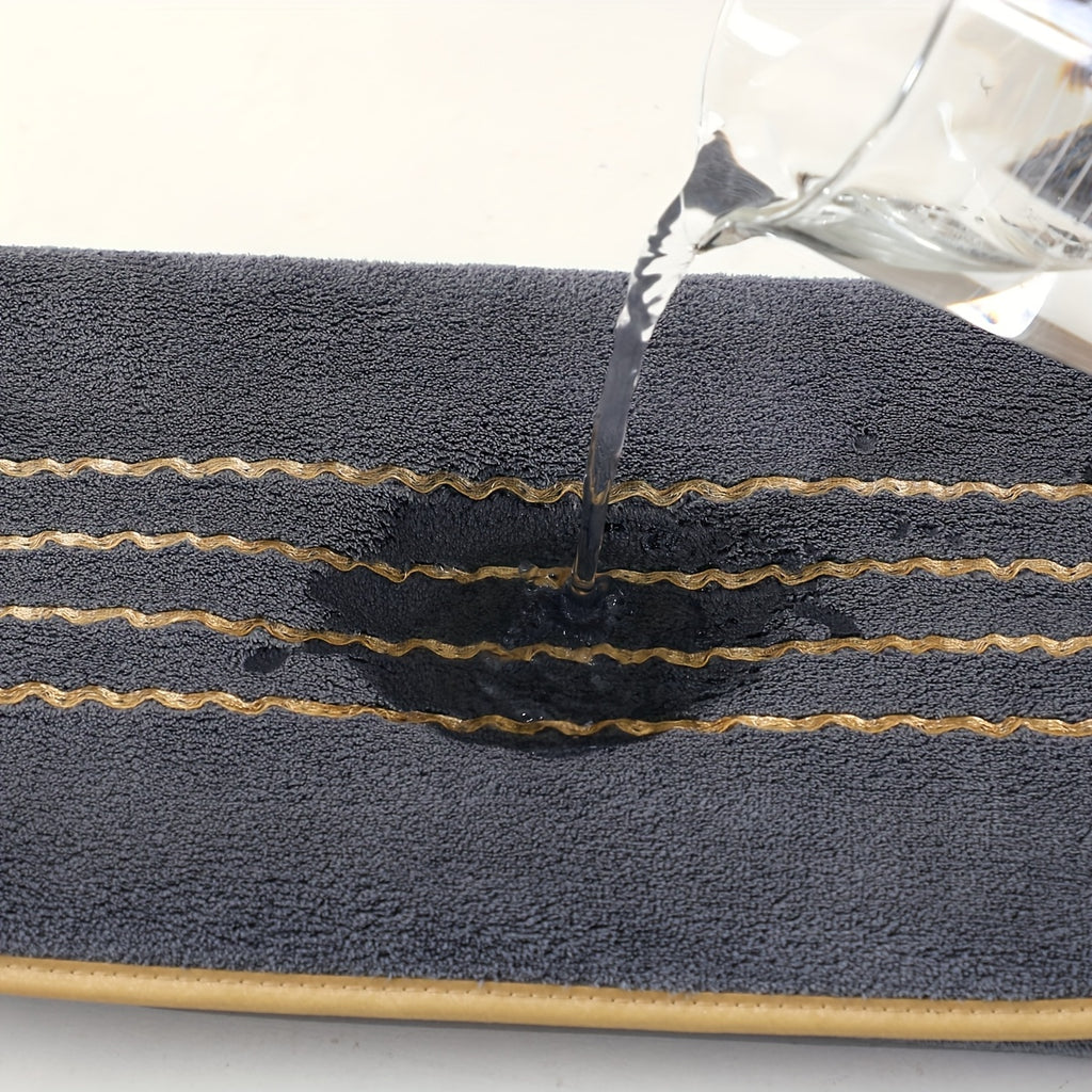 6 Peças Conjunto de Toalhas de Luxo com Design Moderno Listras Douradas, Toalhas Retangulares de Microfibra, Item Essencial para o Lar, Prático para Uso Familiar, Presente de Natal e Dia dos Namorados, Decoração e Acessórios para Banheiro, Essencial Elegante para Banho