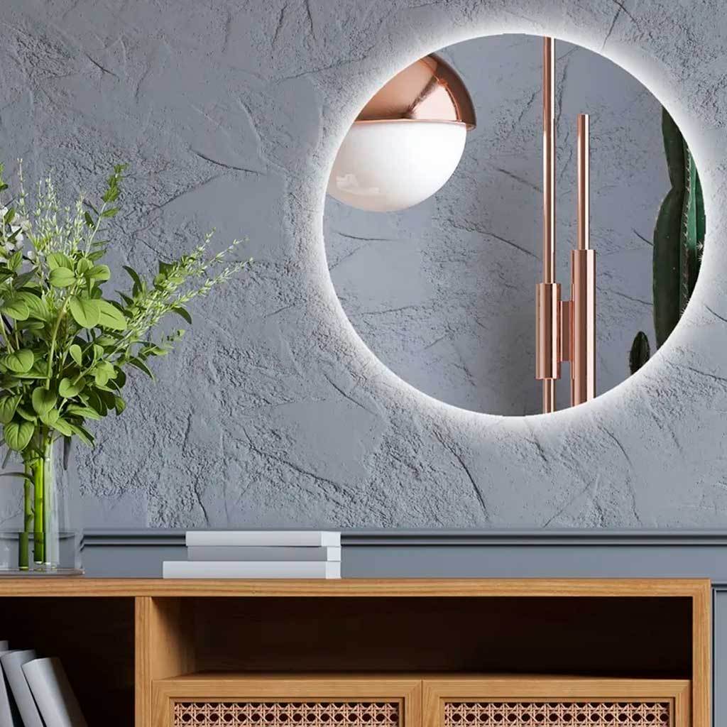 Espelho Redondo Decorativo com Iluminação em LED e Bateria para Banheiros e Quartos