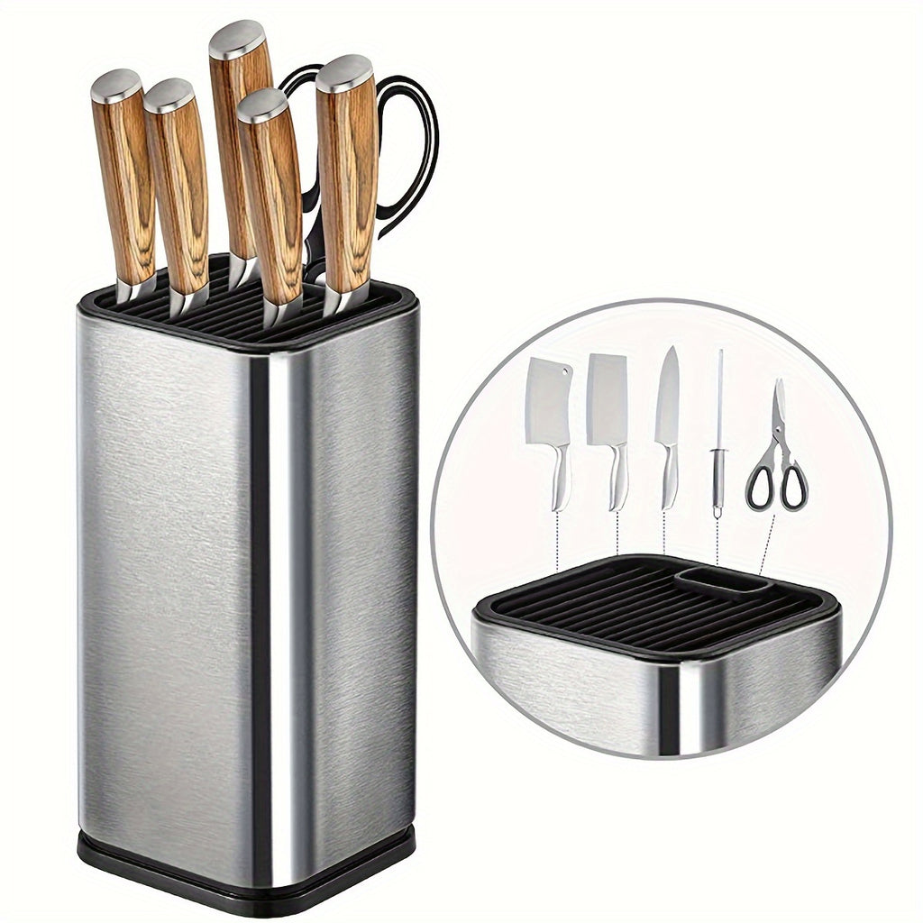 1pc Sleek Stainless Steel  Holder with Wooden Handle - Single Slot, Kitchen Rack for Knives & Cutting Boards, Durable Plastic Construction