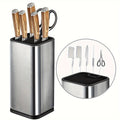 1pc Sleek Stainless Steel  Holder with Wooden Handle - Single Slot, Kitchen Rack for Knives & Cutting Boards, Durable Plastic Construction