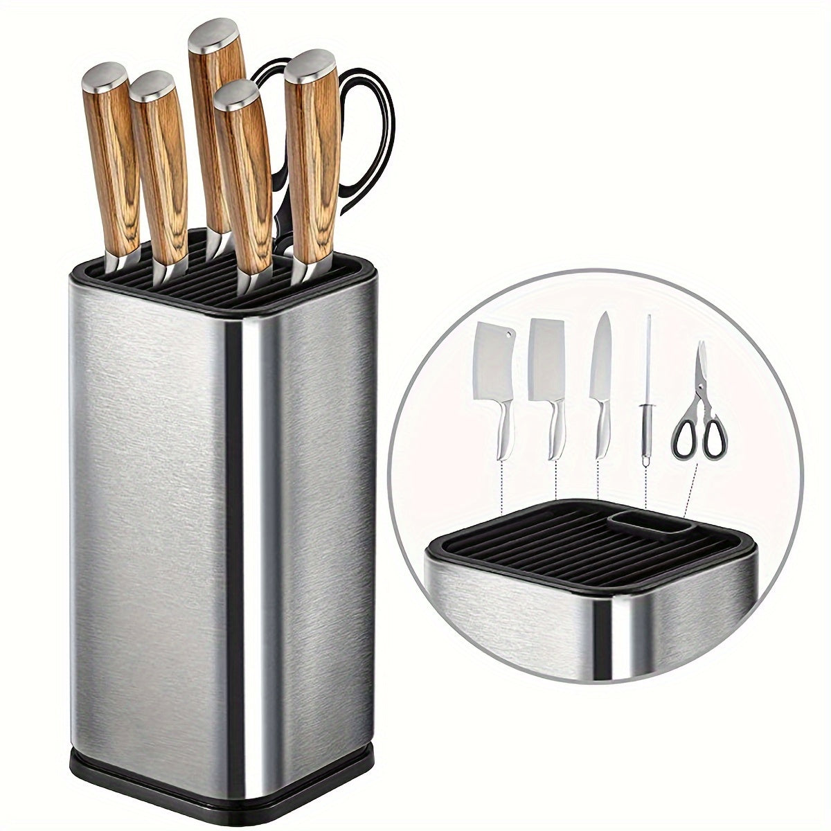 1pc Sleek Stainless Steel  Holder with Wooden Handle - Single Slot, Kitchen Rack for Knives & Cutting Boards, Durable Plastic Construction