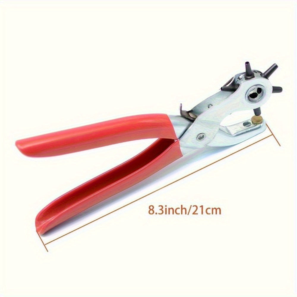 Heavy-Duty Rotary Leather Hole Punch with Ergonomic Handle And Multi-Size Punch Kit - Manual Lever Mechanism for Precise Round/Square/Rectangular/Star/Heart/Clover Holes - Suitable for Belts, Watch Bands, Leather Crafts