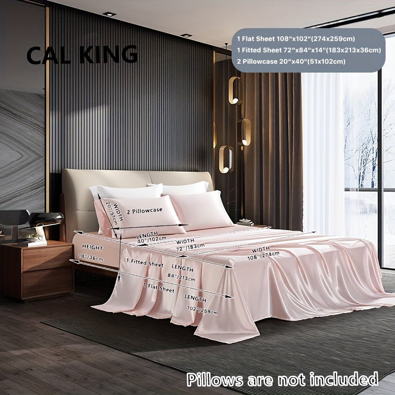 3/4 Peças de Lençol de Cetim - Cobertor de Cama Macio e Respirável, Luxuoso, Adequado para Quarto, Ajustável a Camas, Opções de Cores Múltiplas (Lençol, Cobertor Ajustável e Fronhas)