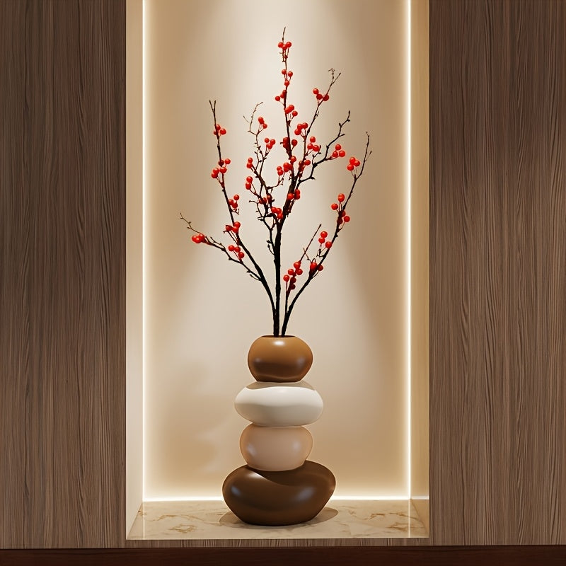 1 peça Vaso de Pedra de Resina Feito à Mão com Padrão Geométrico - Vaso da Boa Sorte, Vaso Cilíndrico Não Bebível para Ano Novo Chinês, Casamento, Decoração de Natal, Presente de Decoração Elegante para Casa, Moderno Tradicional para Centro de Mesa