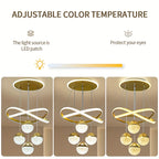 Luminoso, Elegante, de Alta Qualidade, Moderno, Simples, de Luxo Leve, Base de 4 Bolas LED, Anel Luminoso, Linha de Suspensão Ajustável, Processo de Eletroplaca, Adequado para Sala de Estar, Quarto, Estudo, Corredor, Sala de Jantar, Bar, Luz Pendente, Luz Pendente Suspensa, Luz Pendente Interior