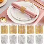 10pcs Fivela de Guardanapo Elegante com Strass, Anel de Guardanapo Dourado Brilhante, para Decoração de Mesa de Jantar, Decoração DIY de Jantar de Casamento, Suprimentos de Festa, Decoração Delicada e Simples, Decorações de Natal, Decoração de Casa