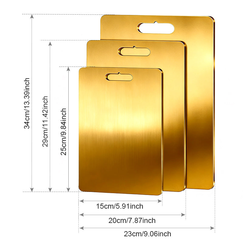 Uma única tábua de corte premium em aço inoxidável, um essencial na cozinha. Esta tábua de metal resistente para picar legumes e frutas é fácil de limpar e construída para durar. Perfeita para campismo e caminhadas, é a opção preferida para os amantes da cozinha.