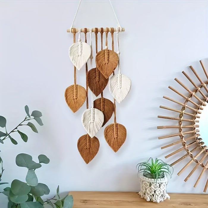 Tapeçaria Decorativa de Folhas em Macramê
