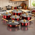 6pcs Red Stainless Steel Cookware Set, Non-stick Frying Pan, Pan, with Lid, Multi-functional, Fashionable and Durable, Suitable for Induction Cooker, Can Be Used in Kitchen, Restaurant, Outdoor Camping, Perfect Gift for Valentine's Day