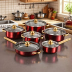 6pcs Red Stainless Steel Cookware Set, Non-stick Frying Pan, Pan, with Lid, Multi-functional, Fashionable and Durable, Suitable for Induction Cooker, Can Be Used in Kitchen, Restaurant, Outdoor Camping, Perfect Gift for Valentine's Day
