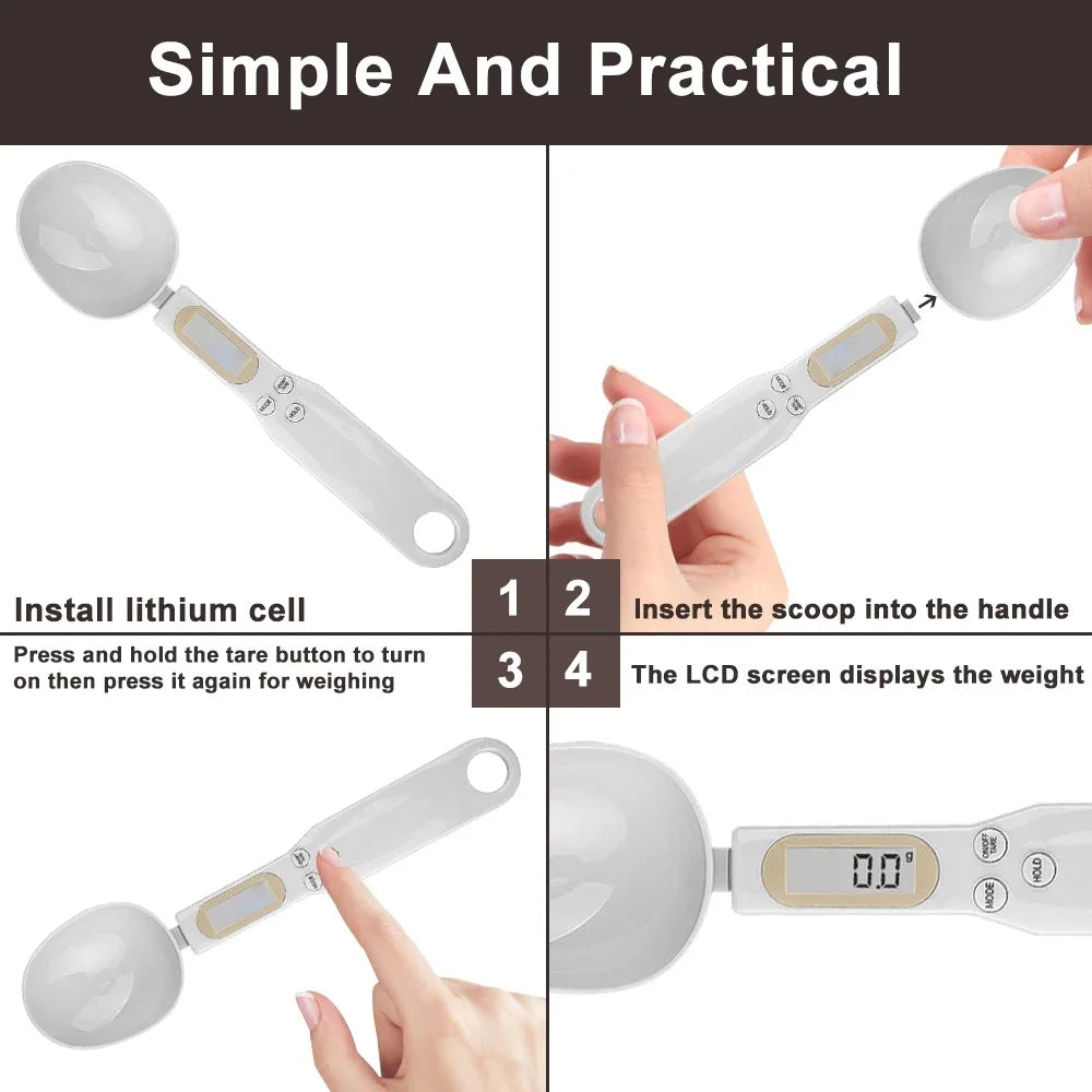 Balança Digital de Cozinha com Colher Medidora LCD