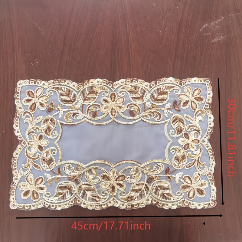 1 Toalha de Mesa Elegante com Bordado Floral - Design Tradicional em Organza com Fio Dourado em Tecido Bege, Retangular em Vários Tamanhos para Festas, Celebrações ou Decoração de Jantar do Dia a Dia