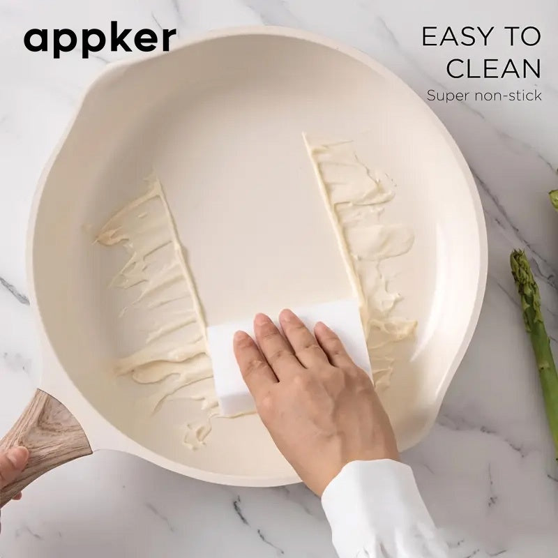 Conjunto de Cozinha de Indução em Granito Branco Appker, Coleção de Utensílios de Cozinha Incluindo Frigideira, Panela e Vaporizador