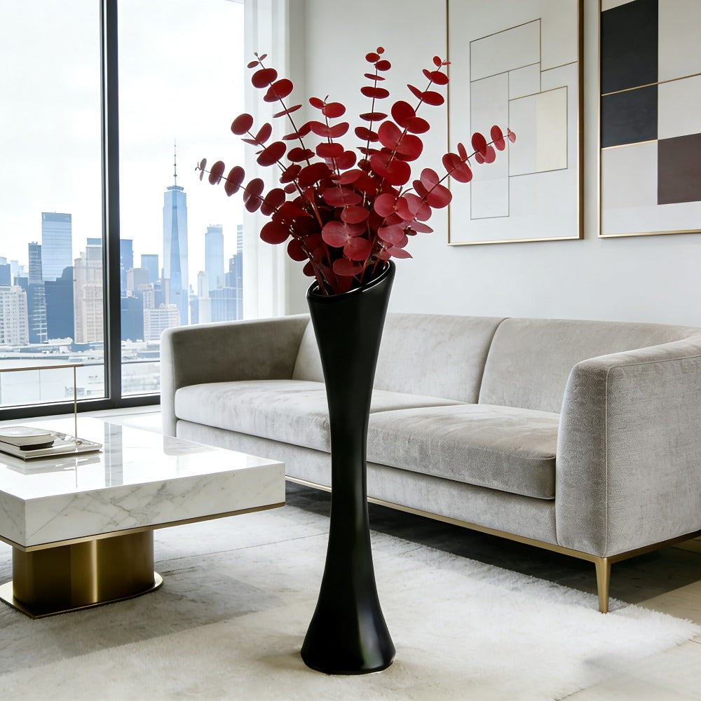 Vaso Grande Minimalista Nórdico | Design Curvo Alto e Moderno, 48.5cm*12cm, Plástico Espesso Resistente a Quedas, Estrutura Sólida, Fácil de Limpar e Manter, Adequado para Flores Frescas, Secas e Artificiais, Ideal para Sala de Estar, Hall de Entrada