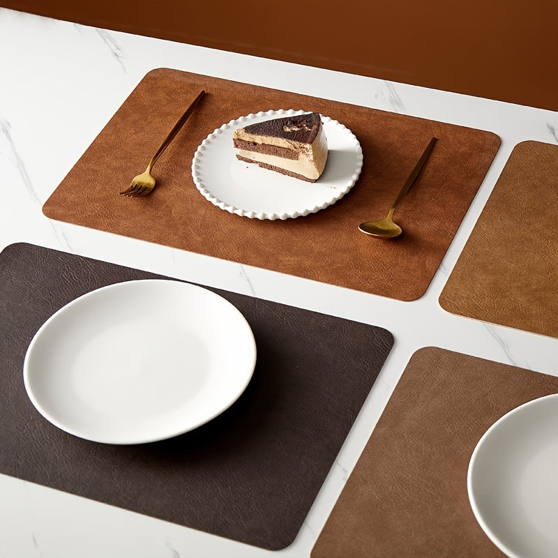 Jogo Americano de Couro Sintético Vintage de Luxo - Tapete de Jantar Resistente ao Calor em Nogueira, Cinza Lama, Marrom Chocolate - Fácil de Limpar, Tapete Retangular para Mesa de Café para Decoração Elegante de Casa