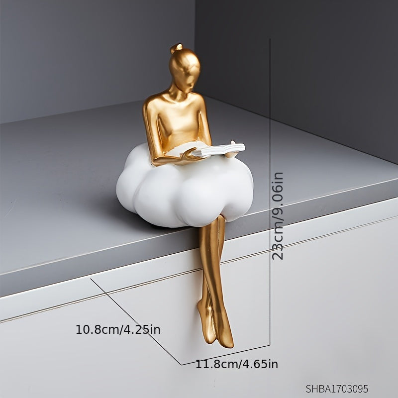 Estatueta de Resina Dourada e Branca do Pensador - Escultura Elegante Abstrata da Mulher Lendo com Perdas em Ouro, Decoração Minimalista Temática Livros para Casa, Gabinete ou Estante – Peças Duráveis Embrulhadas como Presente (Douro/Branco) Para Aniversário Formatura Mudança De CASA Acento Moderno. Artesanato Abstractivo Sala Prateleirar Escritório. Enfeite Stylish Dorado Exposição Todo-Anual Ornamento Manufaturadamente Feito Por Amantes Do Libre