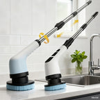 Electric Cleaner with Interchangeable Brush Heads (Soft/Hard), Extendable Length, Easily Cleans Hard-to-Reach Areas, USB-Powered — A Lightweight Electric Mop, Perfect Gift for Household Cleaning