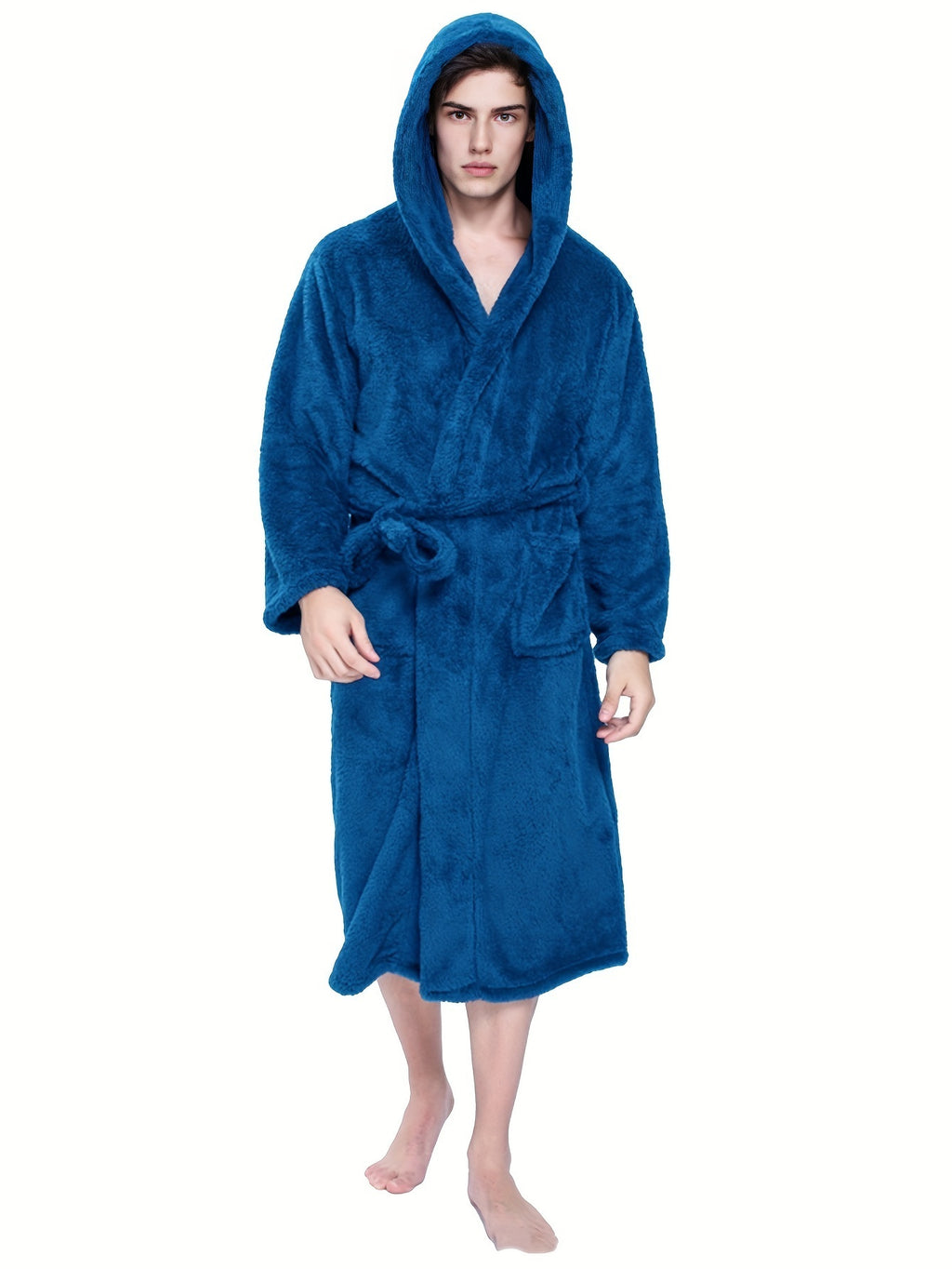 Roupa de Banho com Capuz para Homem em Lã de Coral, Ideal para Uso Doméstico, Casual, Macia, Absorvente, Adequada para a Casa de Banho, Quarto ou Piscina