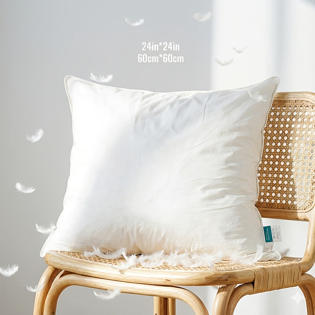 1pc Almofada de penas de ganso de luxo - Ultra-mole, de duas camadas, almofada quadrada decorativa branca com enchimento de alta qualidade para sofá, sofá e cama, estilo contemporâneo, lavável à máquina, almofada de sofá | Luxo decorativo | Almofada de penas fofa, almofada decorativa