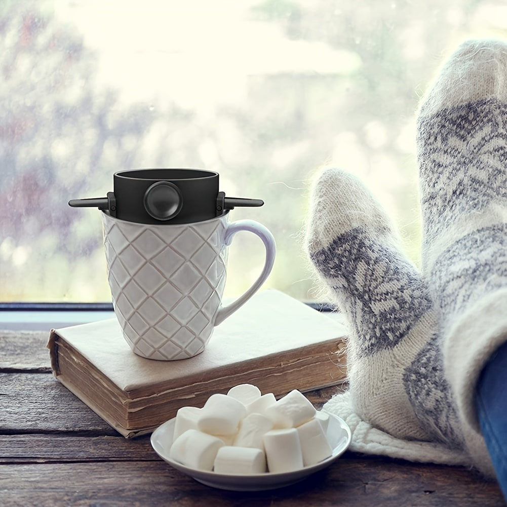 Filtro de Café Por Over Dobrável Portátil Reutilizável em Aço Inoxidável Infusor de Café e Chá Dripper Preto