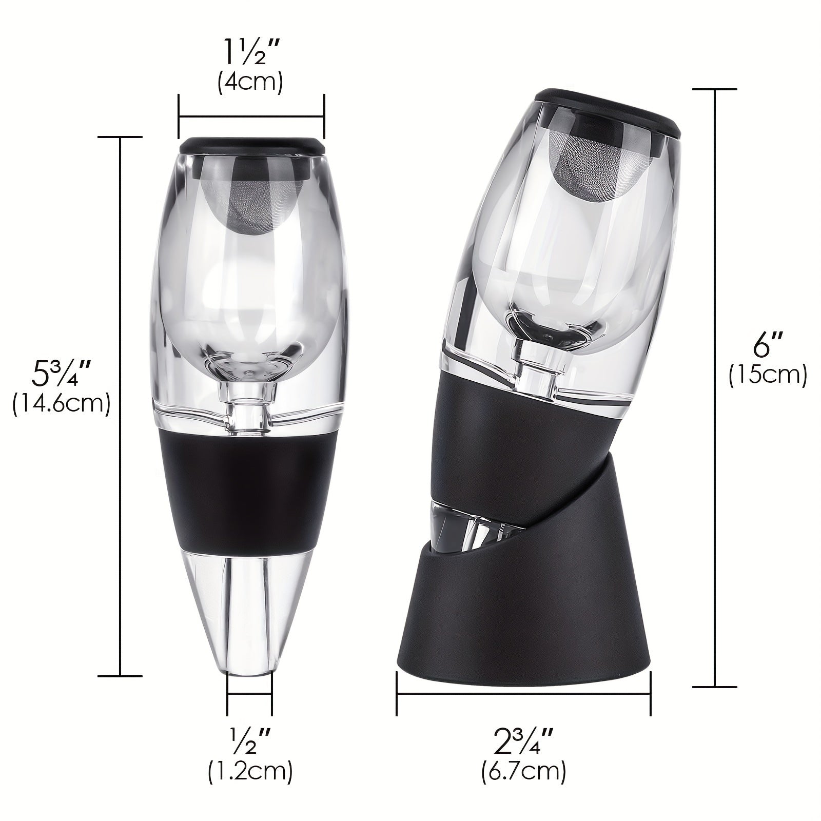 Conjunto Elegante de Aerador e Decantador de Vinho com Bico de Derramamento - Realça o Sabor, Ideal para Vinho Tinto e Branco - Acrílico Preto Elegante com Acabamento Metálico Polido - Presente Perfeito para Amantes de Vinho para Natal, Halloween, Ação de Graças e Casamentos