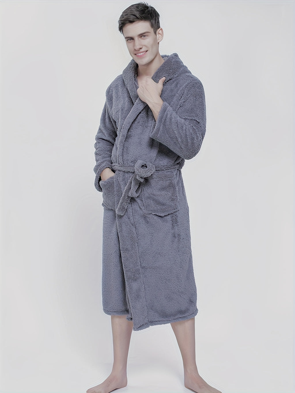 Roupa de Banho com Capuz para Homem em Lã de Coral, Ideal para Uso Doméstico, Casual, Macia, Absorvente, Adequada para a Casa de Banho, Quarto ou Piscina