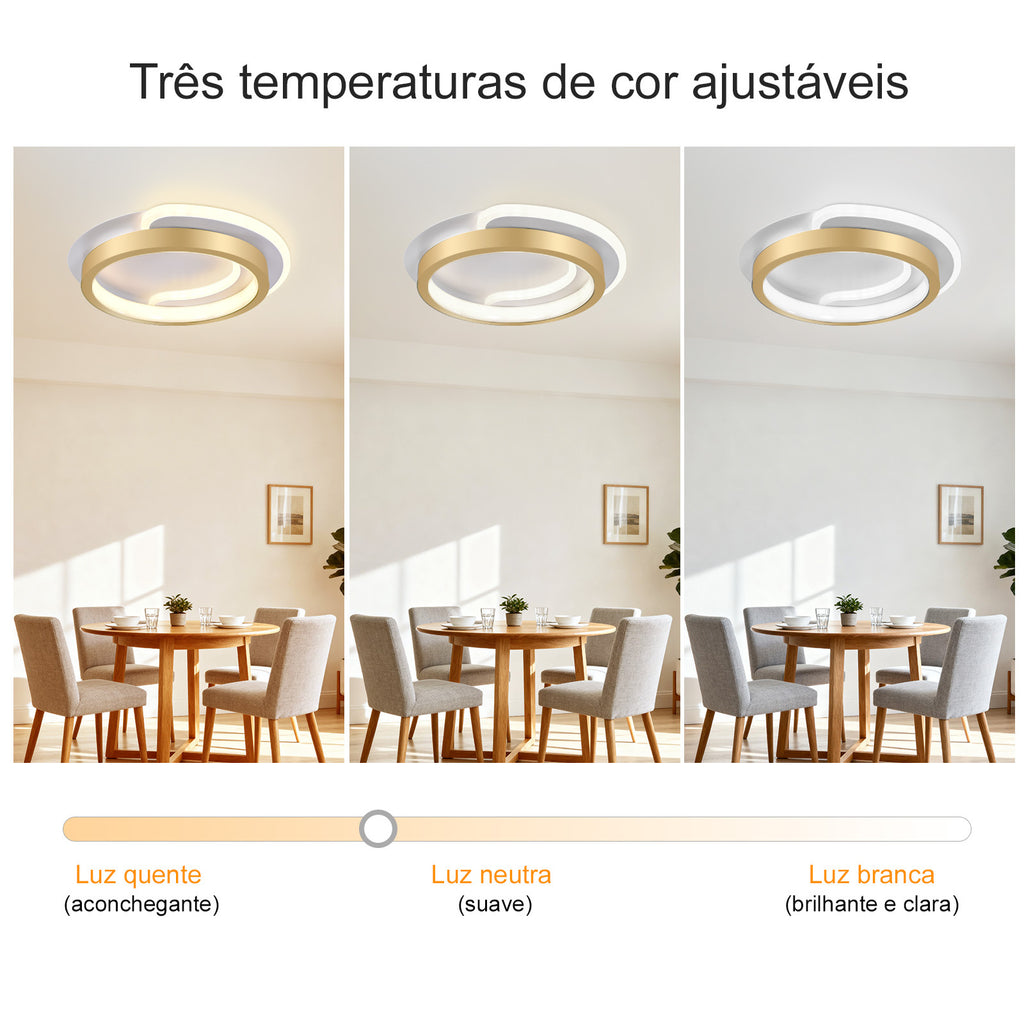 Ceiling Lamp, Modern Adjustable 23W Plafon Light, Strong And Economical Bivolt 110-265V Bedroom Lamp, Modern Lighting for Living Room, Bedroom, And Kitchen, 3 in 1, Golden Color