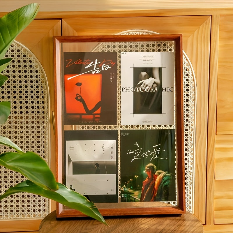 1 peça Moldura Flutuante 8,5x11, 8x10, 6x8, Moldura de Vidro Dupla Camada, Moldura de Madeira, Exibe Fotos de até 21,59x27,94 cm em Qualquer Tamanho, Montável na Parede ou de Apoio de Mesa, Madeira Natural