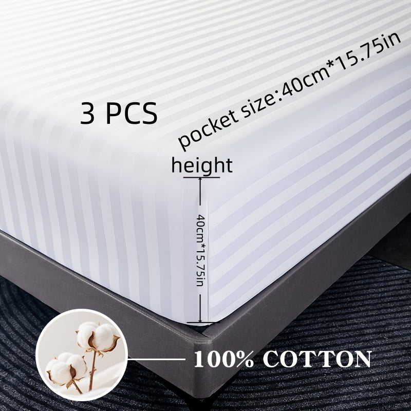 Conjunto de Lençol Ajustável 100% Algodão Egípcio, 3 Peças (1 Lençol Ajustável + 2 Fronhas), Capa de Colchão, Design com Bolso Profundo de 40cm, 500 Fios, Ideal para Quarto, Hotel de Luxo, Quarto de Hóspedes