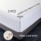 Conjunto de Lençol Ajustável 100% Algodão Egípcio, 3 Peças (1 Lençol Ajustável + 2 Fronhas), Capa de Colchão, Design com Bolso Profundo de 40cm, 500 Fios, Ideal para Quarto, Hotel de Luxo, Quarto de Hóspedes