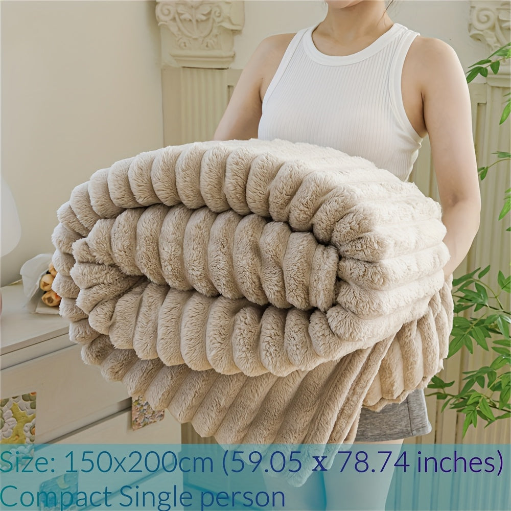 Manta de Pele Sintética de Coelho de Luxo, Estilo Simples e Cor Sólida - Macia, Quente e Confortável, Ideal para Sofá, Cama, Escritório e Viagem - Multiuso, Presente
