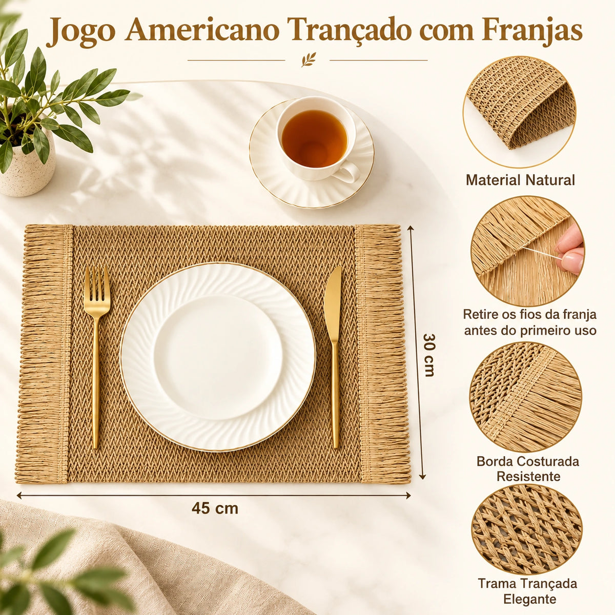 Conjunto de Jogos Americanos Boho com Franjas