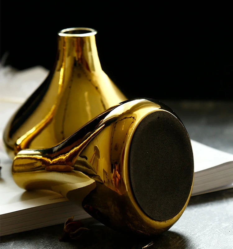 Vaso de Cerâmica Luxo Dourado para Decoração