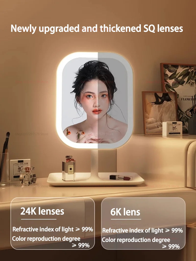 Espelho de Maquiagem LED Tricolor com Controle de Toque