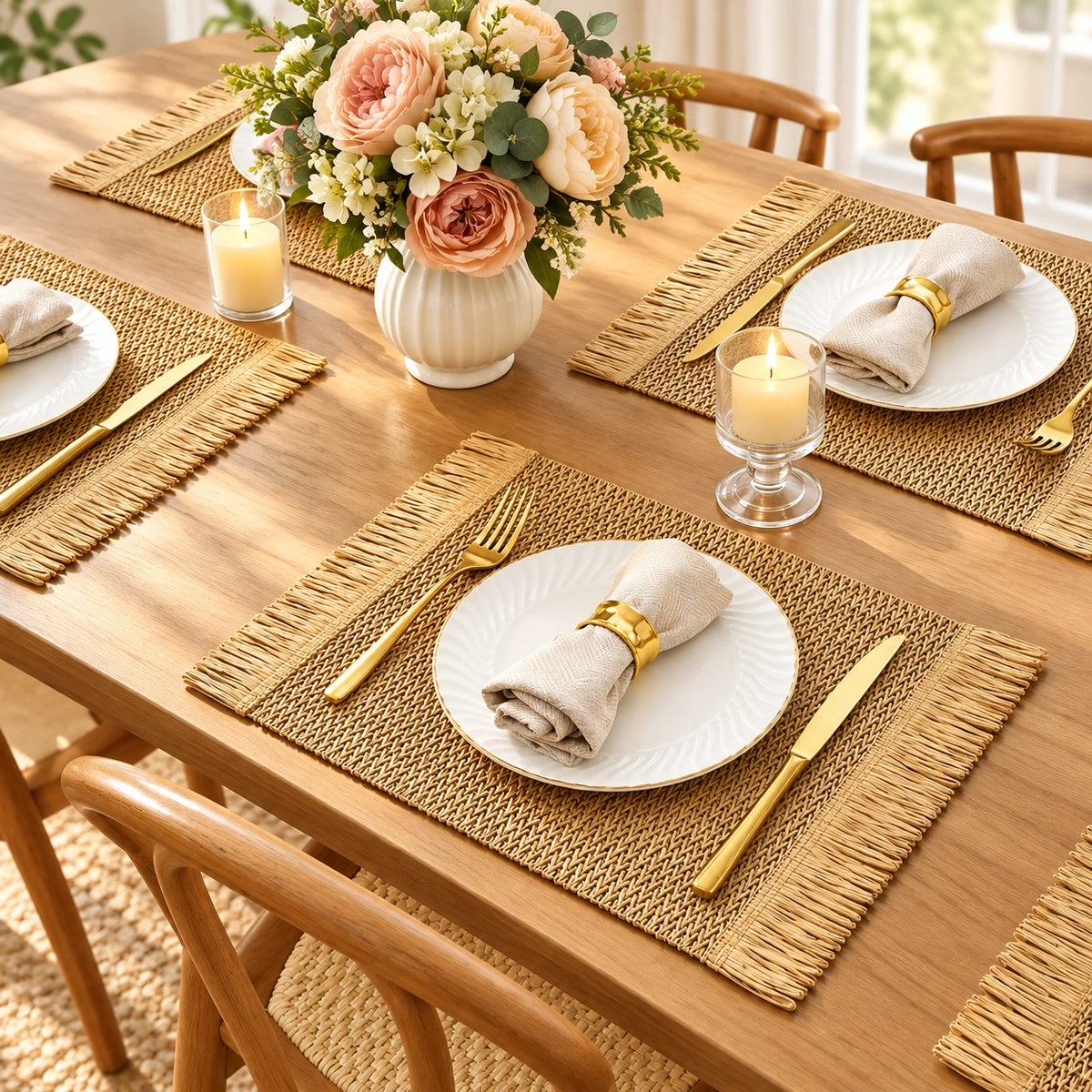 Conjunto de Jogos Americanos Boho com Franjas