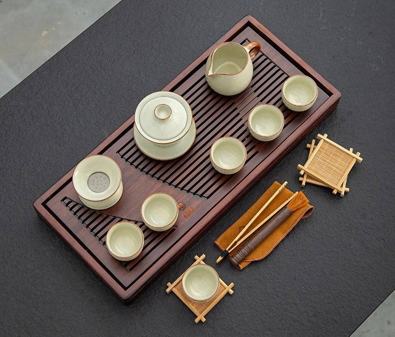 Conjunto de Chá Kung Fu Yixing com Bandeja de Madeira