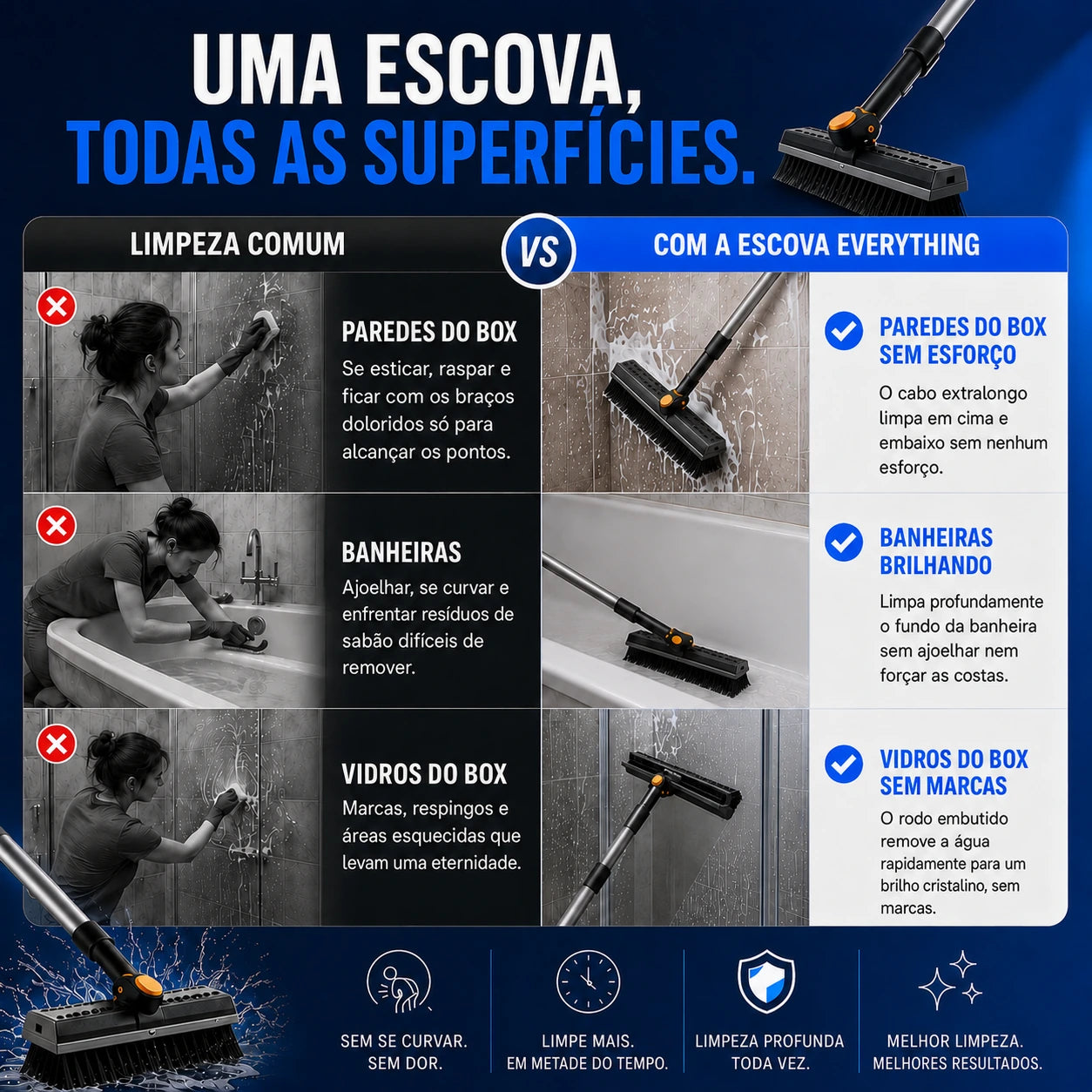 Escova Multifuncional 3 em 1 com Cabo Extensível
