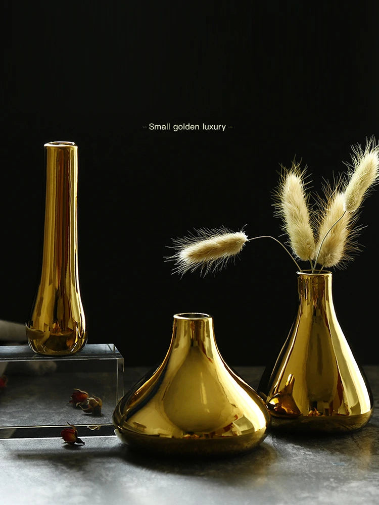 Vaso de Cerâmica Luxo Dourado para Decoração
